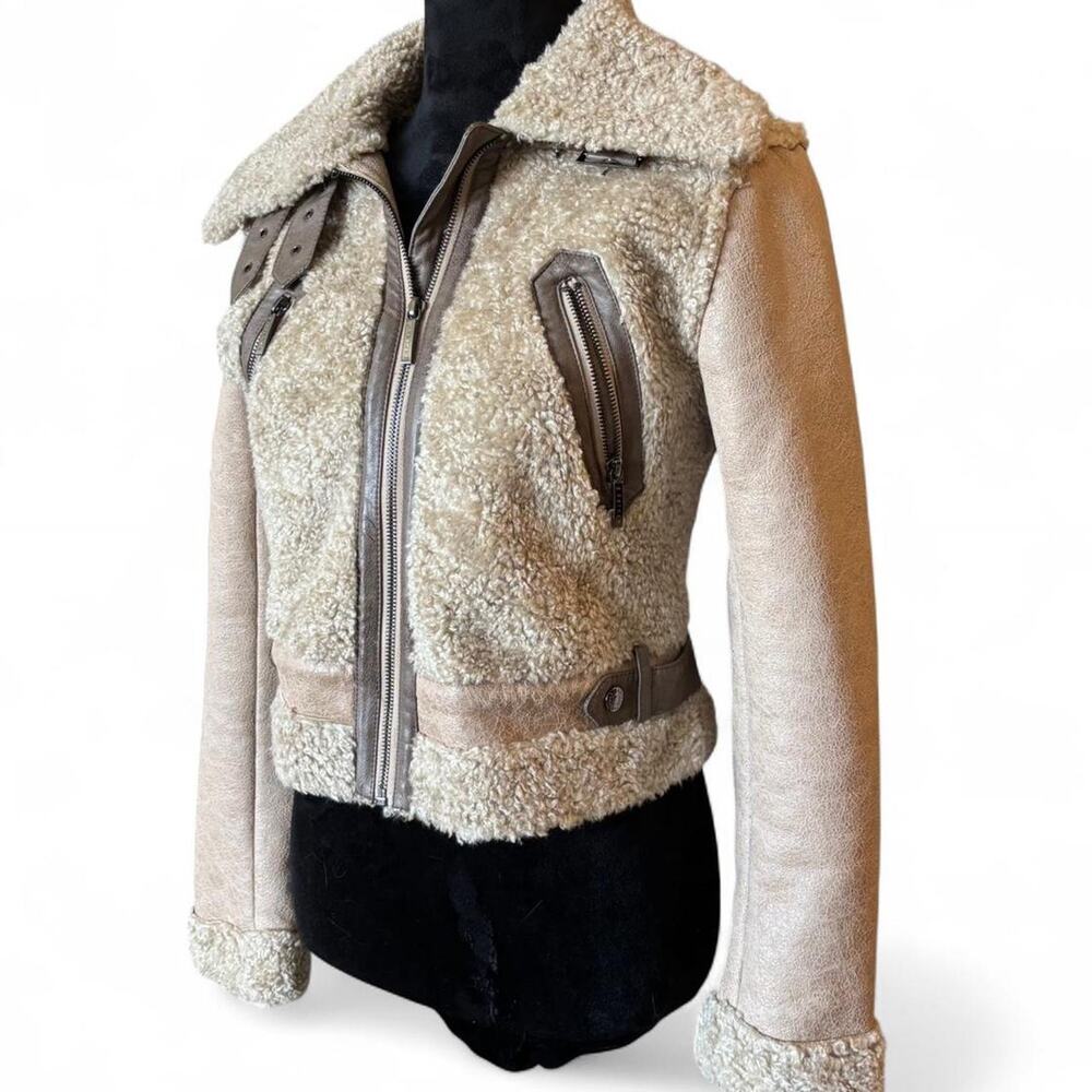 Faux Shearling Beige Moto Jacket – Cozy Luxe Aviator [S]